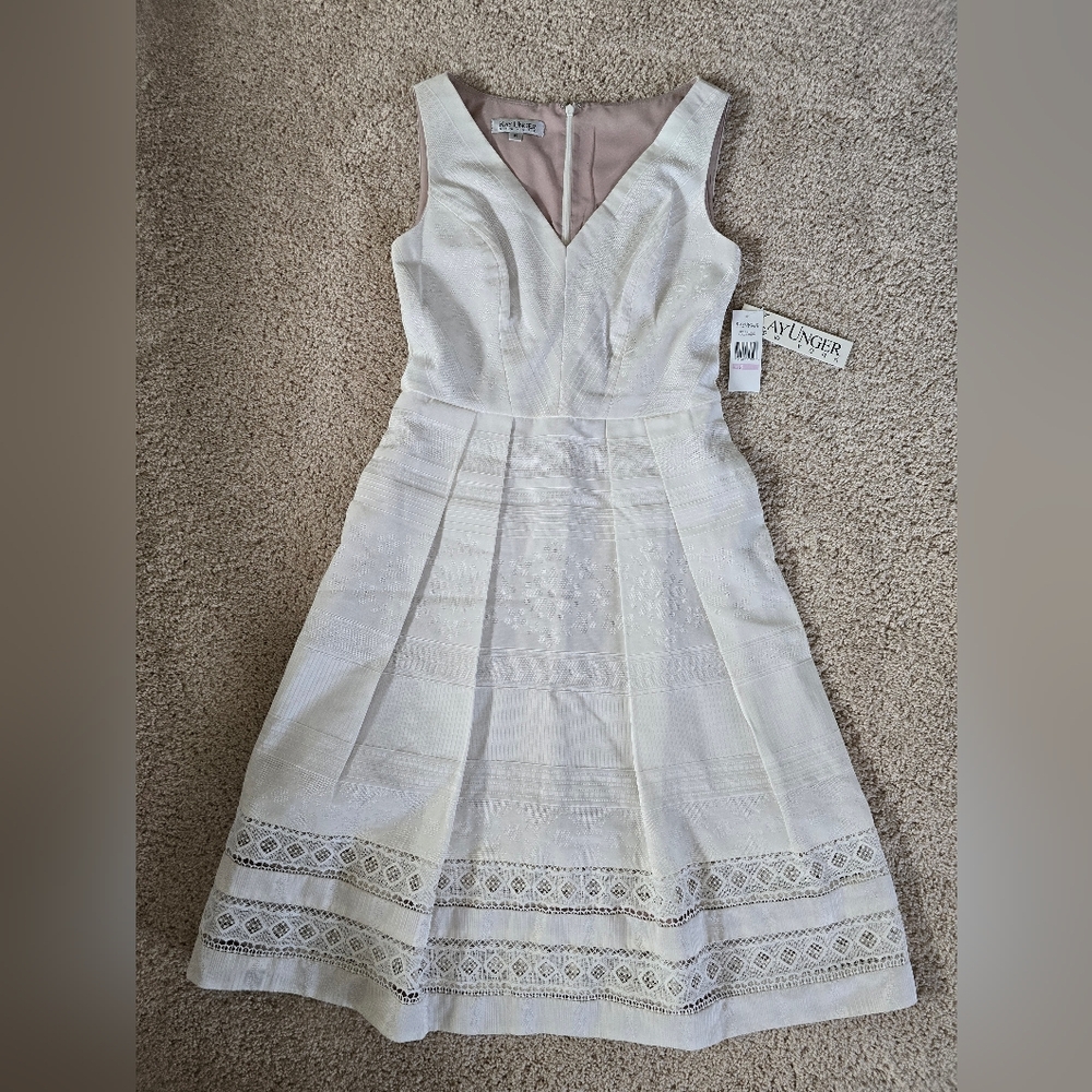 New Kay Unger New York Womens Size 6 A Line V Neck Short Ivory Sleeveless Dress - Picture 8 of 16